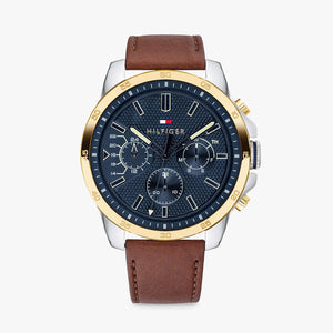 Buy Shop Tommy Hilfiger Decker Blue Dial Brown Leather Strap Watch for Men - 1791561 USA Online
