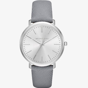 Buy Shop Michael Kors Jaryn Quartz Silver Dial Grey Leather Strap Watch For Women - MK2470 USA Online