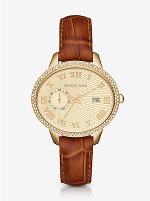 Buy Shop Michael Kors Whitley Quartz Gold Dial Brown Leather Strap Watch For Women - MK2428 USA Online