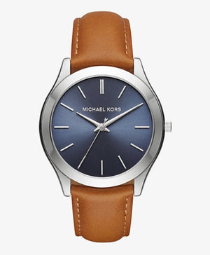 Buy Shop Michael Kors Slim Runway Analog Blue Dial Brown Leather Strap Watch For Men - MK8508 USA Online