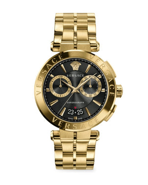 Versace Aion Chronograph Black Dial Gold Steel Strap Watch For Men - VE1D01721