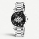 Gucci G Timeless Quartz Black Dial Silver Steel Strap Watch For Women - YA1264136