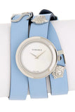 Buy Shop Versace V Flare Silver Dial Blue Leather Strap Watch for Women - VEBN00118 USA Online