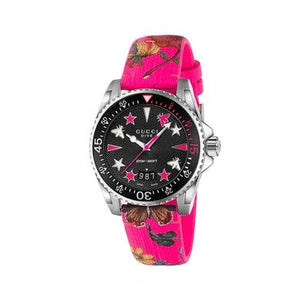 Buy Shop Gucci Dive Quartz Black Dial Pink Leather Strap Watch For Women - YA136326 USA Online