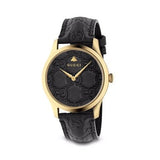 Gucci G Timeless Quartz Black Dial Black Leather Strap Watch For Women - YA126581A