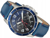Buy Shop Fossil Grant Chronograph Blue Dial Blue Leather Strap Watch for Men - FS5373 USA Online