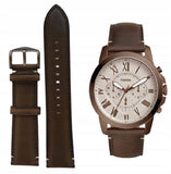 Buy Shop Fossil Grant Chronograph White Dial Brown Leather Strap Watch for Men - FS5344 USA Online