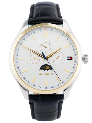 Buy Shop Tommy Hilfiger Oliver Analog Silver Dial Black Leather Strap Watch for Men - 1791305 USA Online