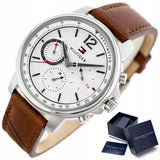 Buy Shop Tommy Hilfiger Landon Chronograph White Dial Brown Leather Strap Watch for Men - 1791531 USA Online