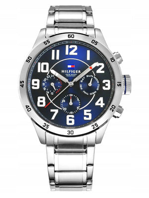 Buy Shop Tommy Hilfiger Trent Chronograph Blue Dial Silver Steel Strap Watch for Men - 1791053 USA Online