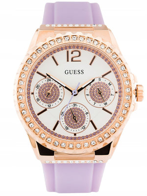Buy Shop Guess Starlight Diamonds White Dial Purple Rubber Strap Watch for Women - W0846L6 USA Online