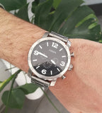Buy Shop Fossil Nate Chronograph Black Dial Silver Steel Strap Watch for Men - JR1353 USA Online