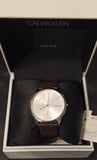 Buy Shop Calvin Klein Minimal Silver Dial Brown Leather Strap Watch for Men - K3M211G6 USA Online
