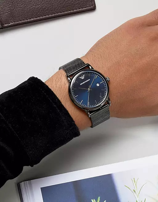 Buy Shop Emporio Armani Luigi Quartz Blue Dial Grey Mesh Bracelet Watch For Men - AR11053 USA Online