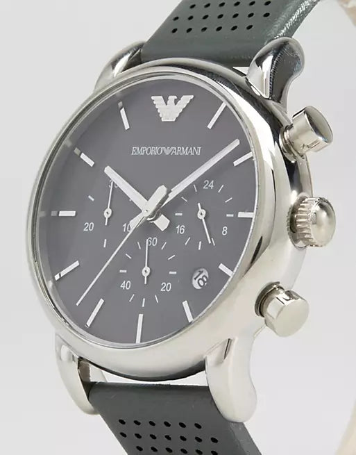 Buy Shop Emporio Armani Luigi Chronograph Quartz Grey Dial Grey Leather Strap Watch For Men - AR1735 USA Online