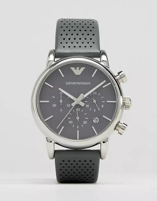 Buy Shop Emporio Armani Luigi Chronograph Quartz Grey Dial Grey Leather Strap Watch For Men - AR1735 USA Online