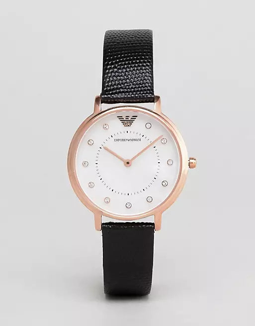 Buy Shop Emporio Armani Kappa Mother of Pearl Dial Black Leather Strap Watch For Women - AR80011 USA Online