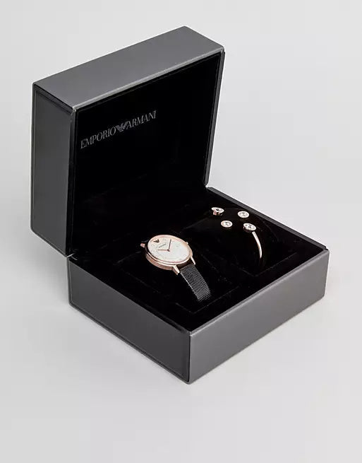 Buy Shop Emporio Armani Kappa Mother of Pearl Dial Black Leather Strap Watch For Women - AR80011 USA Online