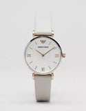 Buy Shop Emporio Armani Gianni T Bar Quartz Mother of Pearl Dial White Leather Strap Watch For Women - AR1965 USA Online