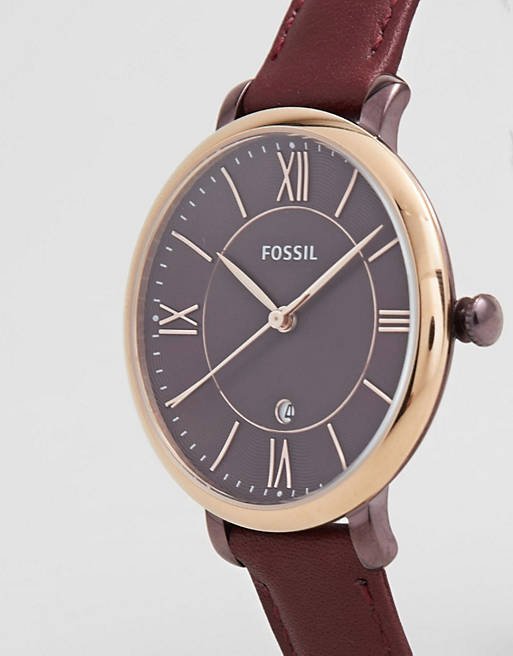 Buy Shop Fossil Jacqueline Burgundy Dial Burgundy Leather Strap Watch for Women - ES4099 USA Online