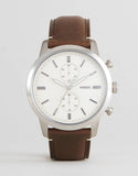 Buy Shop Fossil Townsman Chronograph White Dial Brown Leather Strap Watch for Men - FS5350 USA Online