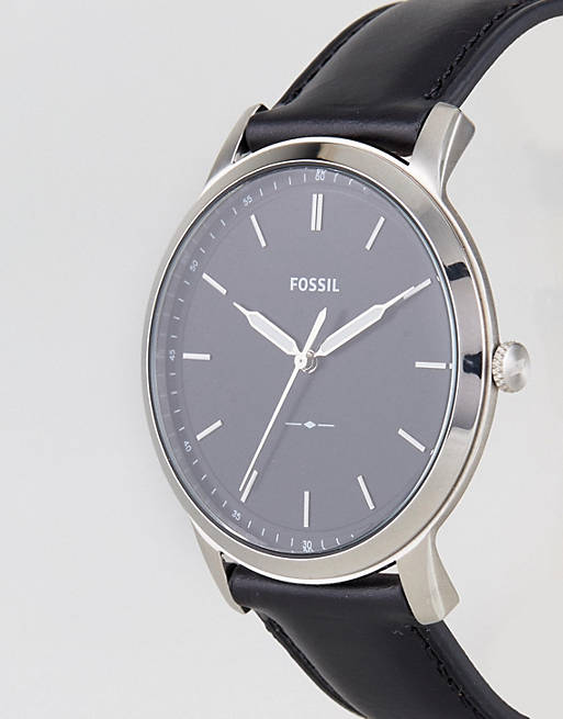 Buy Shop Fossil The Minimalist Three Hand Black Dial Black Leather Strap Watch for Men - FS5398 USA Online