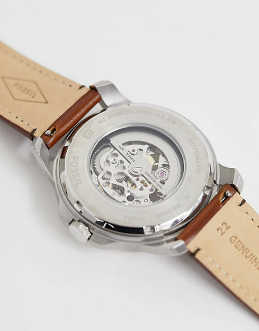 Buy Shop Fossil Grant Automatic Beige Skeleton Dial Brown Leather Strap Watch for Men - ME3099 USA Online