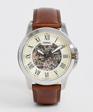 Buy Shop Fossil Grant Automatic Beige Skeleton Dial Brown Leather Strap Watch for Men - ME3099 USA Online