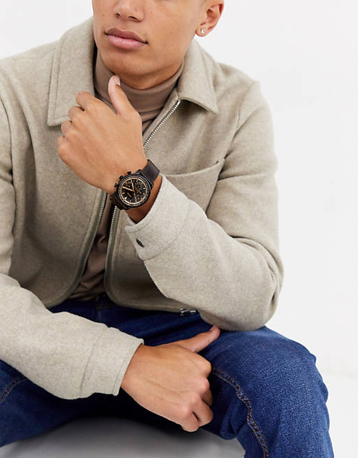 Buy Shop Fossil Goodwin Chronograph Brown Dial Brown Leather Strap Watch for Men - FS5529 USA Online