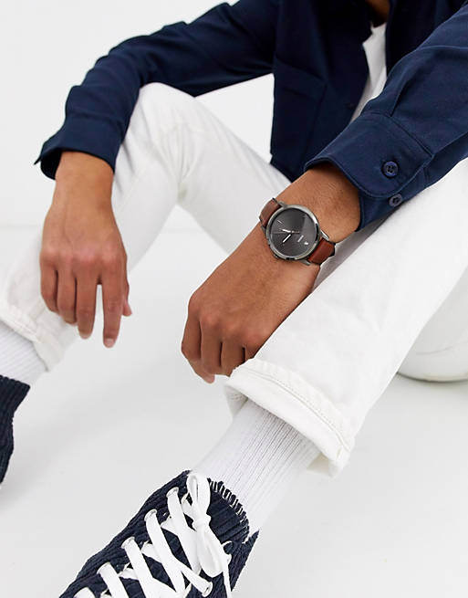 Buy Shop Fossil The Minimalist 3H Grey Dial Brown Leather Strap Watch for Men - FS5479 USA Online