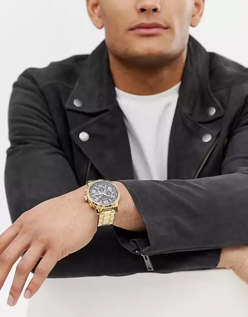 Buy Shop Guess Horizon Chronograph Black Dial Gold Steel Strap Watch For Men - W0379G4 USA Online
