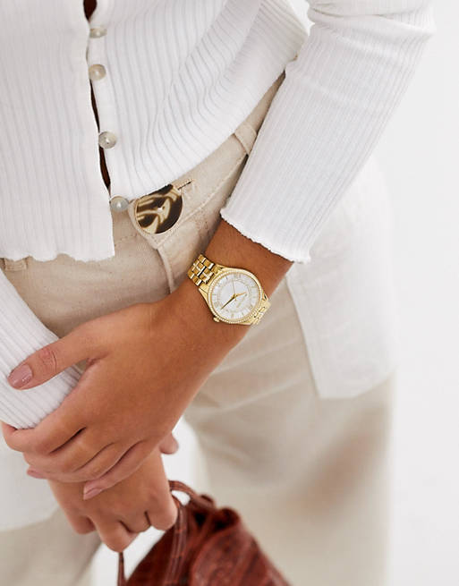 Buy Shop Michael Kors Lauryn Mother of Pearl White Dial Gold Steel Strap Watch for Women - MK3899 USA Online