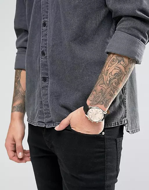 Buy Shop Michael Kors Lexington Chronograph Rose Gold Dial Black Leather Strap Watch For Men - MK8516 USA Online