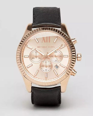 Buy Shop Michael Kors Lexington Chronograph Rose Gold Dial Black Leather Strap Watch For Men - MK8516 USA Online