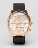 Buy Shop Michael Kors Lexington Chronograph Rose Gold Dial Black Leather Strap Watch For Men - MK8516 USA Online