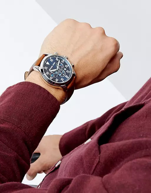 Buy Shop Michael Kors Gage Chronograph Blue Dial Brown Leather Strap Watch For Men - MK8362 USA Online