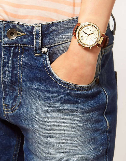 Buy Shop Michael Kors Parker Champagne Gold Dial Brown Leather Strap Watch for Women - MK2249 USA Online