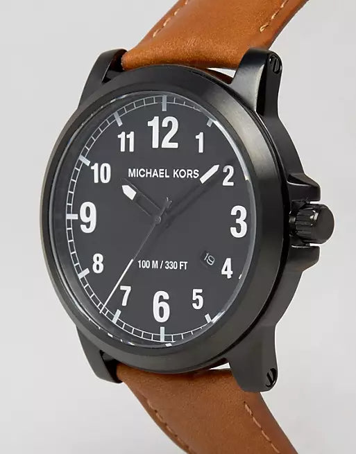 Buy Shop Michael Kors Paxton Analog Black Dial Brown Rubber Strap Watch For Men - MK8502 USA Online