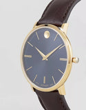 Movado Ultra Slim Blue Dial Brown Leather Strap Watch For Men - 0607088