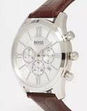 Buy Shop Hugo Boss Ambassador Chronograph Silver Dial Brown Leather Strap Watch For Men - HB1513195 USA Online