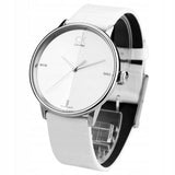 Calvin Klein Accent Silver Dial White Leather Strap Watch for Women - K2Y2X1K6