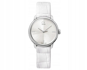 Buy Shop Calvin Klein Accent Silver Dial White Leather Strap Watch for Women - K2Y2X1K6 USA Online