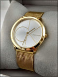 Buy Shop Calvin Klein Minimal White Dial Gold Mesh Bracelet Watch for Men - K3M21526 USA Online