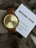 Buy Shop Michael Kors Jaryn Quartz Gold Dial Brown Leather Strap Watch For Women - MK2496 USA Online