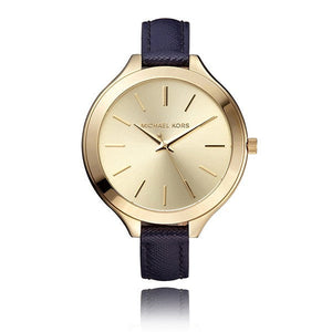 Buy Shop Michael Kors Runway Quartz Gold Dial Blue Leather Strap Watch For Women - MK2285 USA Online