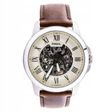 Buy Shop Fossil Grant Automatic Beige Skeleton Dial Brown Leather Strap Watch for Men - ME3099 USA Online