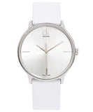 Calvin Klein Accent Silver Dial White Leather Strap Watch for Women - K2Y2X1K6