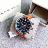 Buy Shop Michael Kors Gage Chronograph Blue Dial Brown Leather Strap Watch For Men - MK8362 USA Online