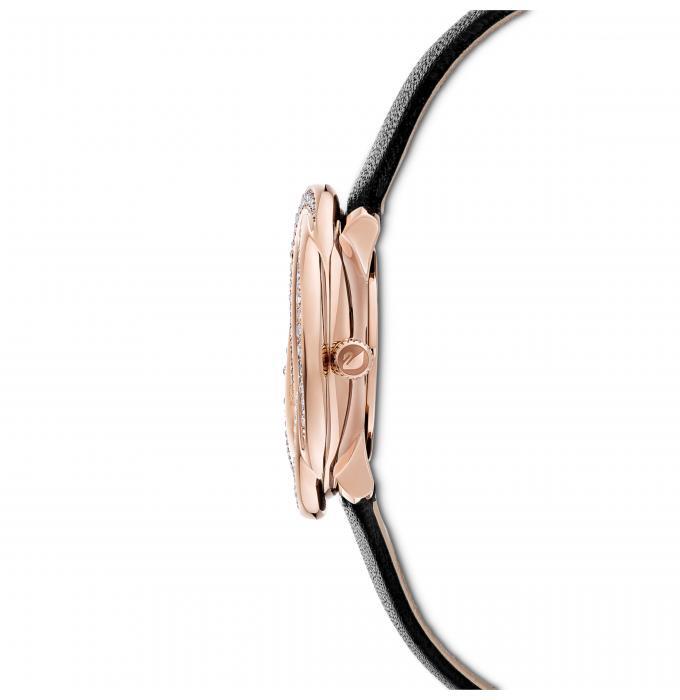 Buy Shop Swarovski Crystal Flower Black Dial Black Leather Strap Watch for Women - 5552421 USA Online