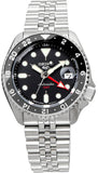 Seiko 5 Sports Automatic GMT Black Dial Silver Steel Strap Watch For Men - SSK001K1